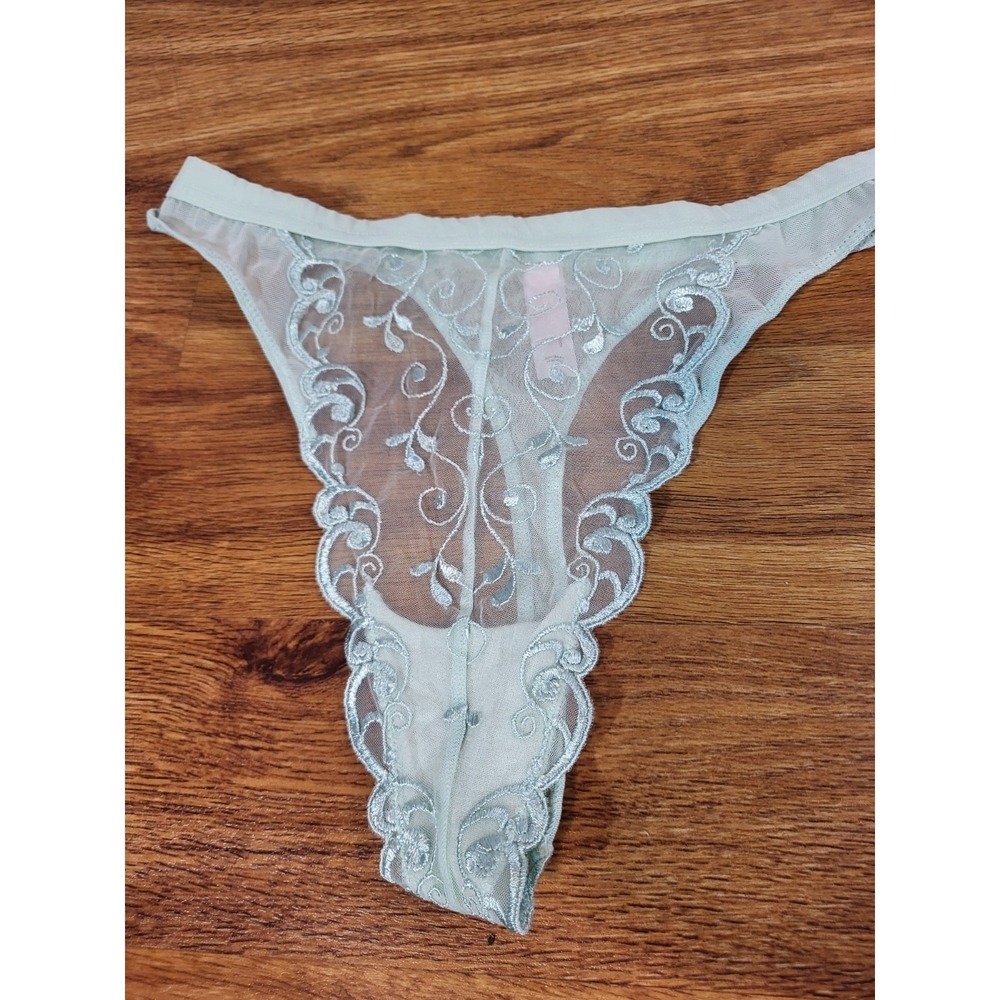 Vintage Y2K Victorias Secret Mint Green Embroidered High Waist Thong Size L - Picture 2 of 4